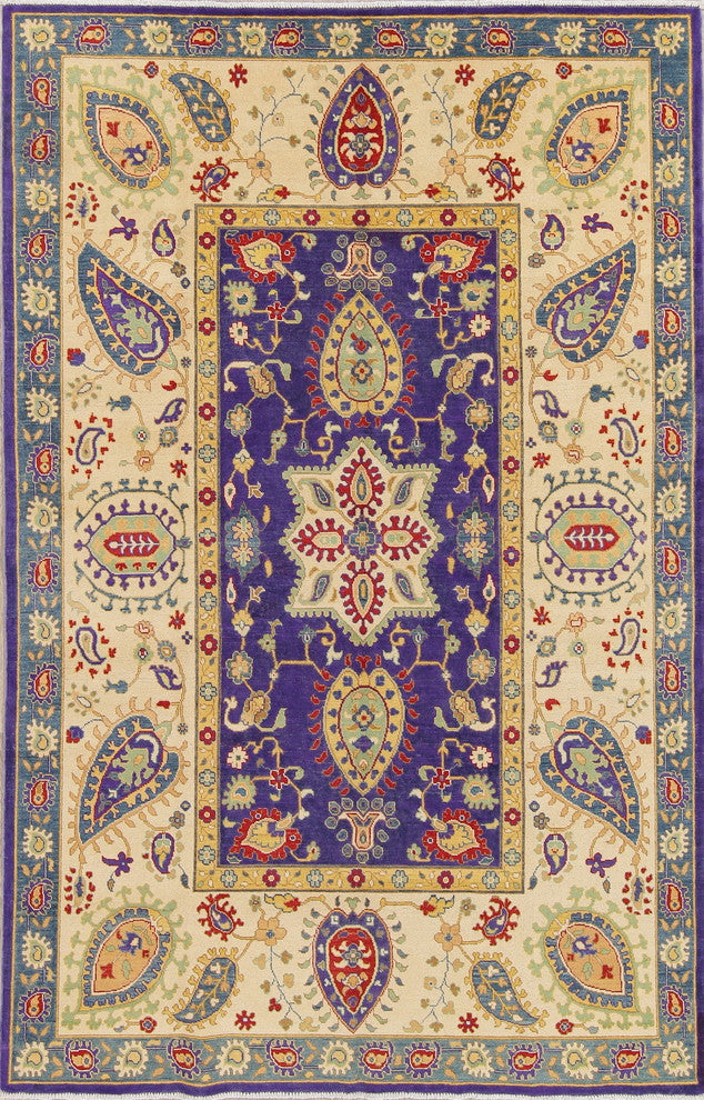 Traditional Wool Pakistani Hand Made Kazak Oriental Area Rug, Purple, 9'7"X6'5"