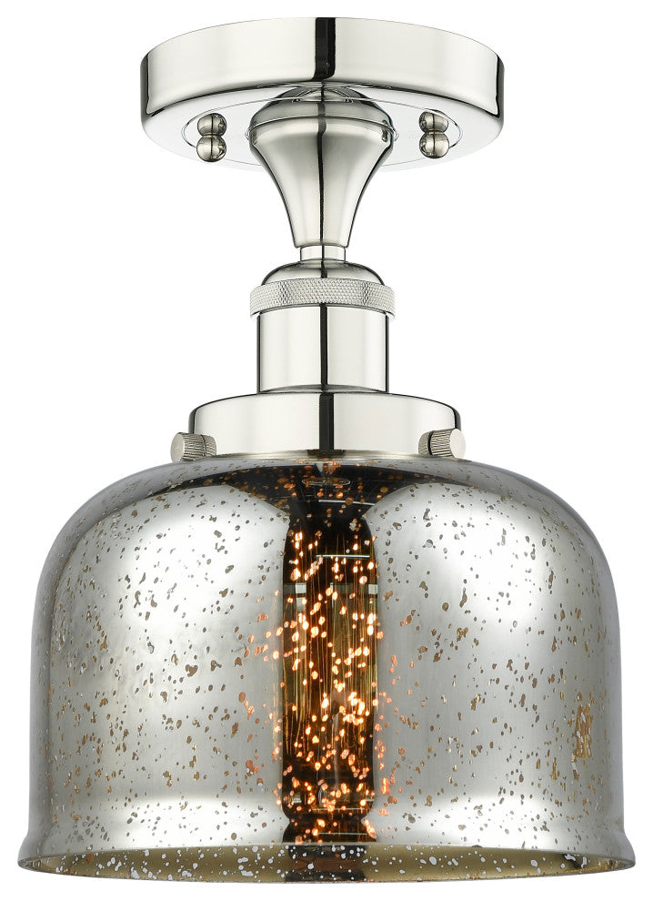 Bell-1 Light 8" Semi-Flush Mount-Polished Nickel, Silver Plated Mercury Shade