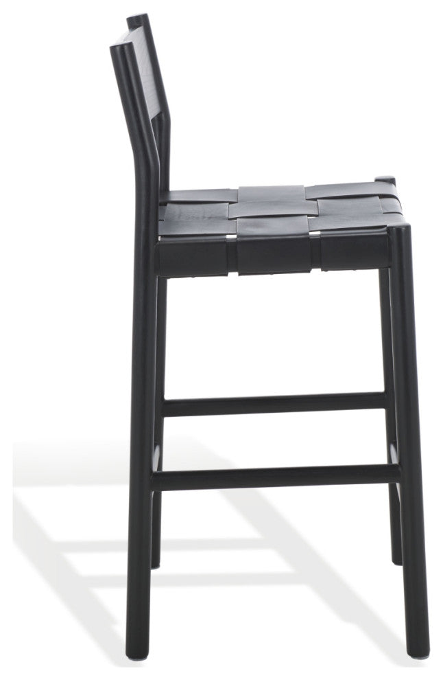 Safavieh Couture Devnie Woven Leather Counter Stool, Black