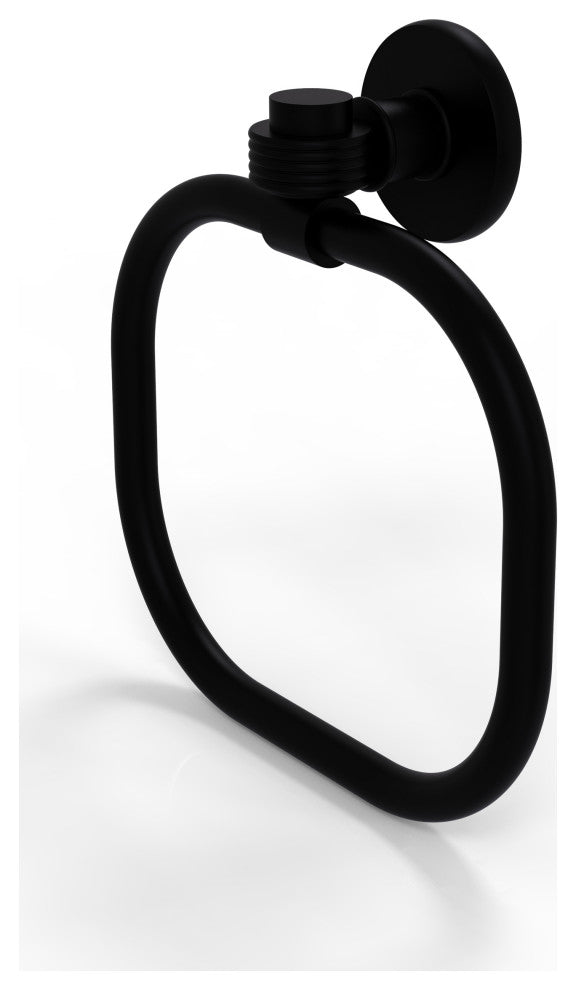 Continental Towel Ring With Groovy Accents, Matte Black