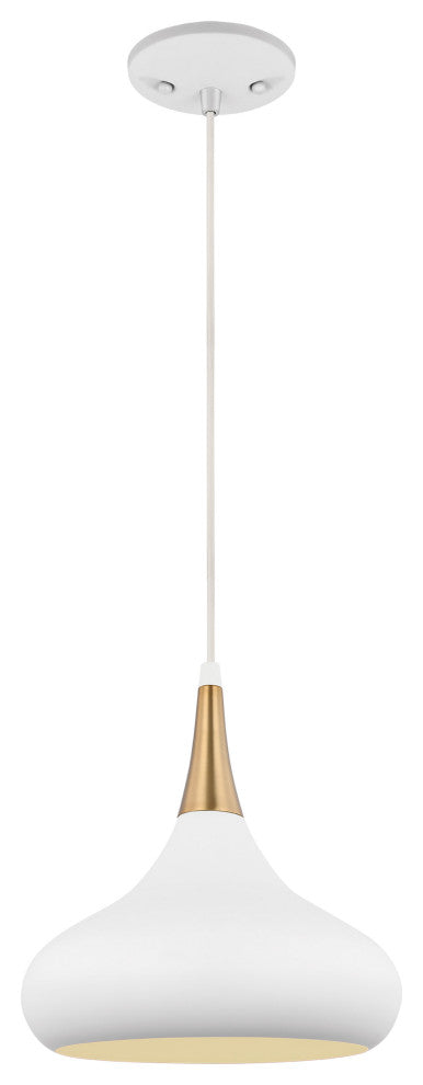 Phoenix 1-Light Small Pendant, Matte White With Burnished Brass