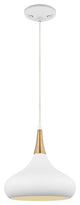 Phoenix 1-Light Small Pendant, Matte White With Burnished Brass