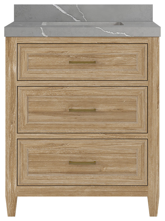 Santa Monica 30 Single Sink Bath Vanity in Whitewashed Teak 2" Piatra Gray