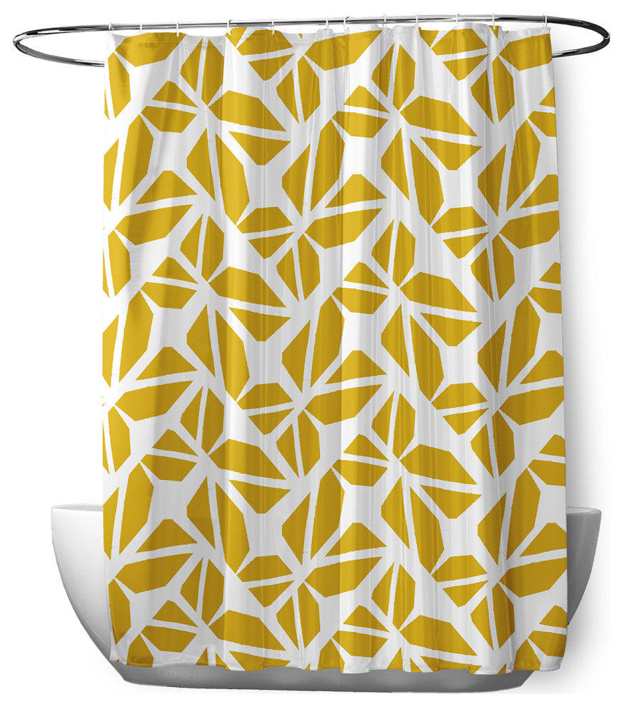 70"Wx73"L Kaleidoscope Graffiti Shower Curtain, Mustard