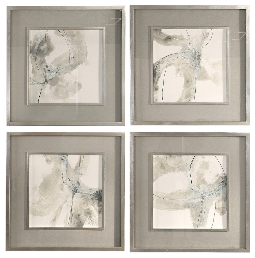 Abstract Beige Gray Swirl Wall Art Print, Set of 4, Neutral Cream White Square