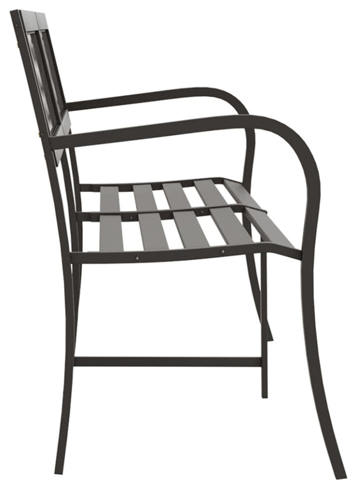 vidaXL Outdoor Patio Bench Garden Park Steel Bench with Armrests Black Steel
