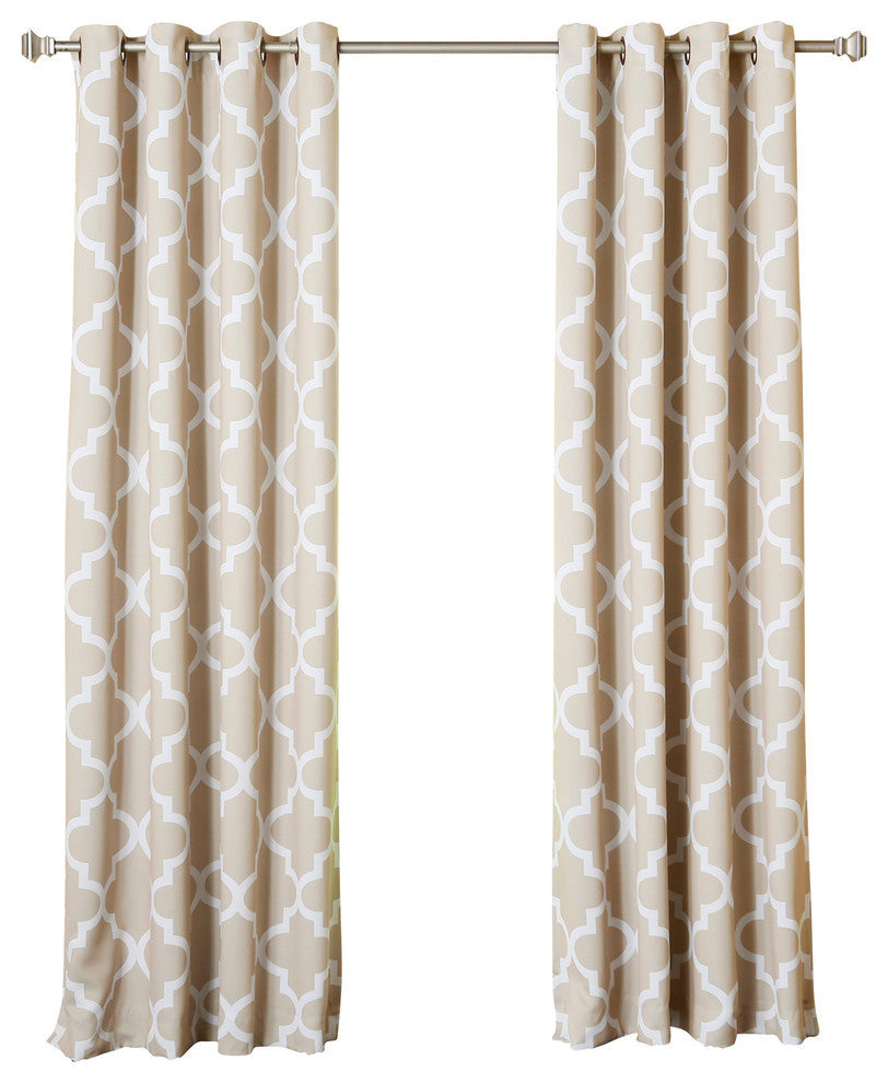 Moroccan Tile Printed Grommet Curtains, Pair, Beige, 84"
