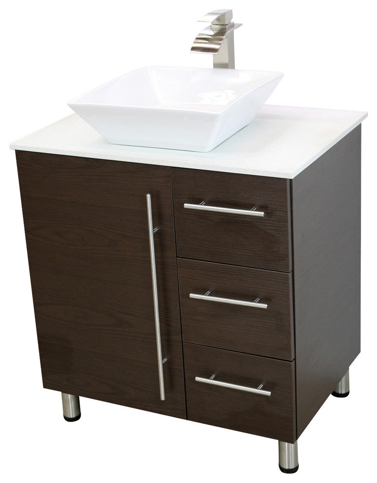 Windbay 30" Free Standing Vanity, Brown, White Stone Countertop