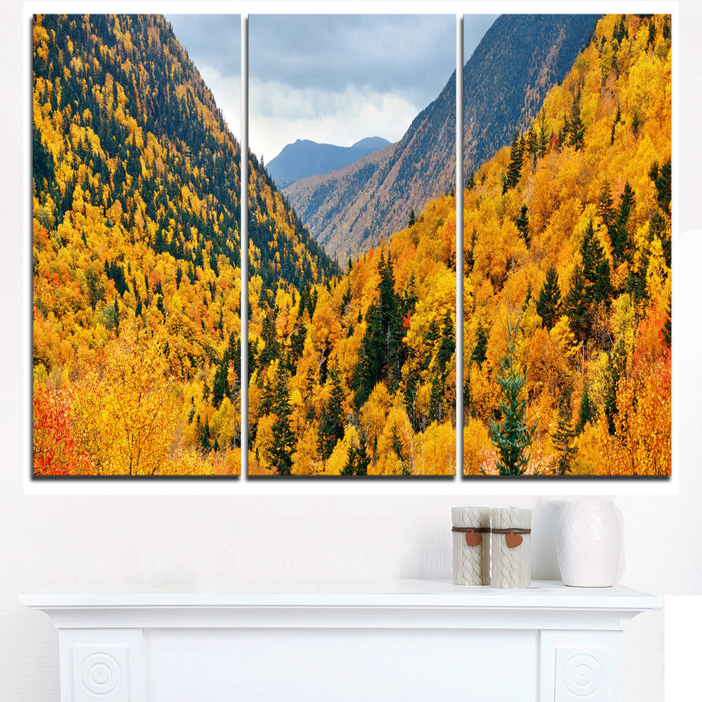 "Yellow Autumn Foliage Over Hills" Metal Wall Art, 3 Panels, 36"x28"