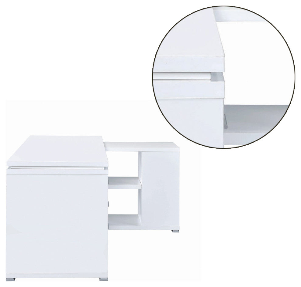 L-Shape Office Desk With Drawers and Shelves, White