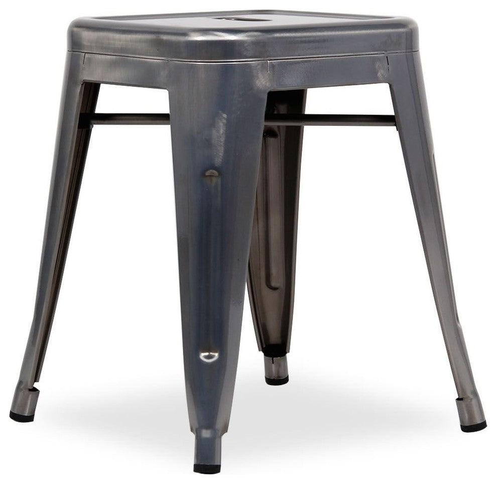 Nicer Furniture  Set of 2- Tolix style Backless Metal Stack Stool 18"- Gunmetal