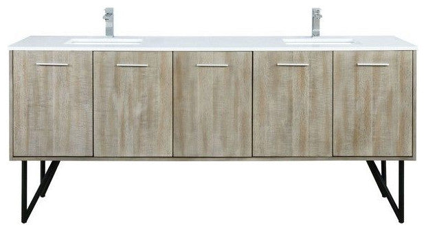 Lancy Modern 80" Rustic Acacia Double Sink Bathroom Vanity, Labaro Brushed Nicke