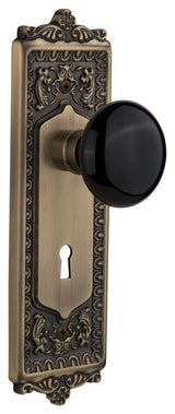 Single Egg and Dart Plate With Black Porcelain Knob, Antique Brass