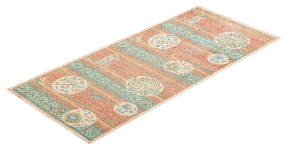 Eclectic, One-of-a-Kind Hand-Knotted Area Rug Green, 4'3"x9'5"