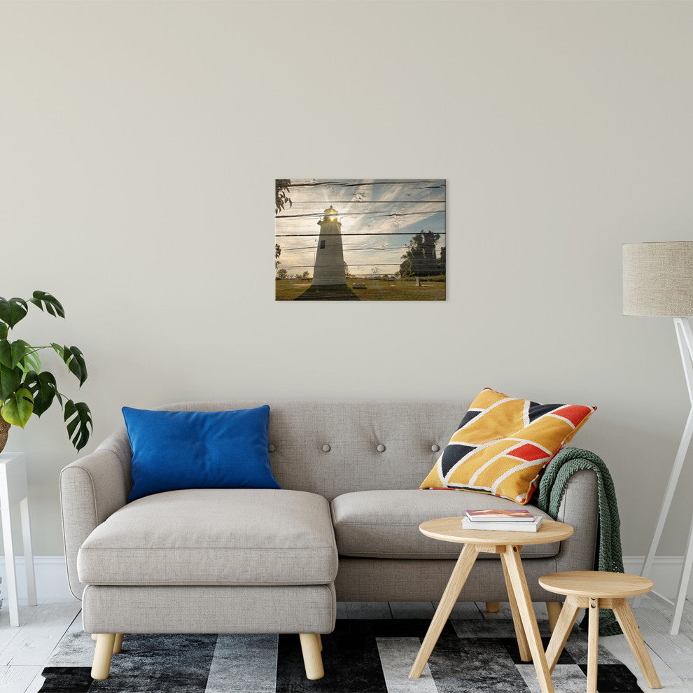 Faux Rustic Reclaimed Wood Turkey Point Lighthouse Canvas Prints, 16" X 20"