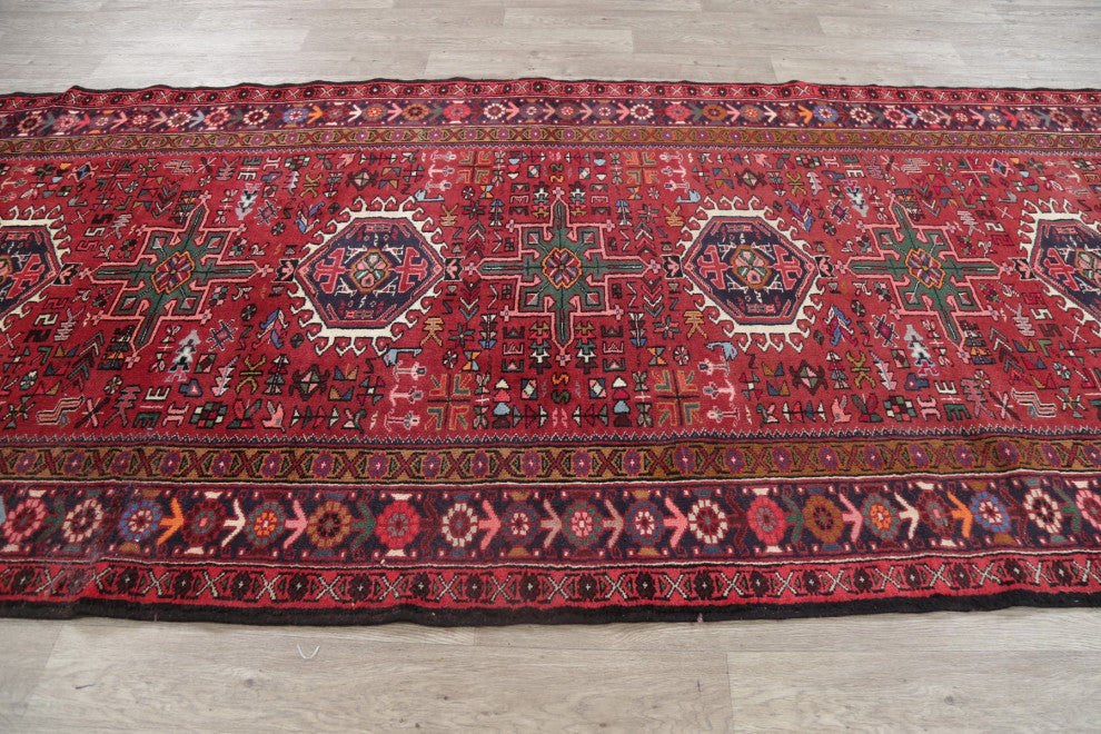 Consigned, Vintage Oriental Traditional Persian Hand-Knotted Area Rug, Red, 5x13
