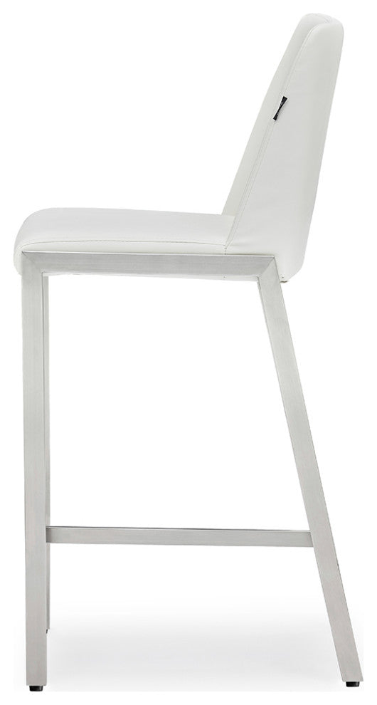 Eliza Leatherette Counter Stool With Polished Stainless Steel Legs, White