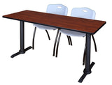 Cain 66"x24" Training Table, Cherry and 2 'M' Stack Chairs, Gray