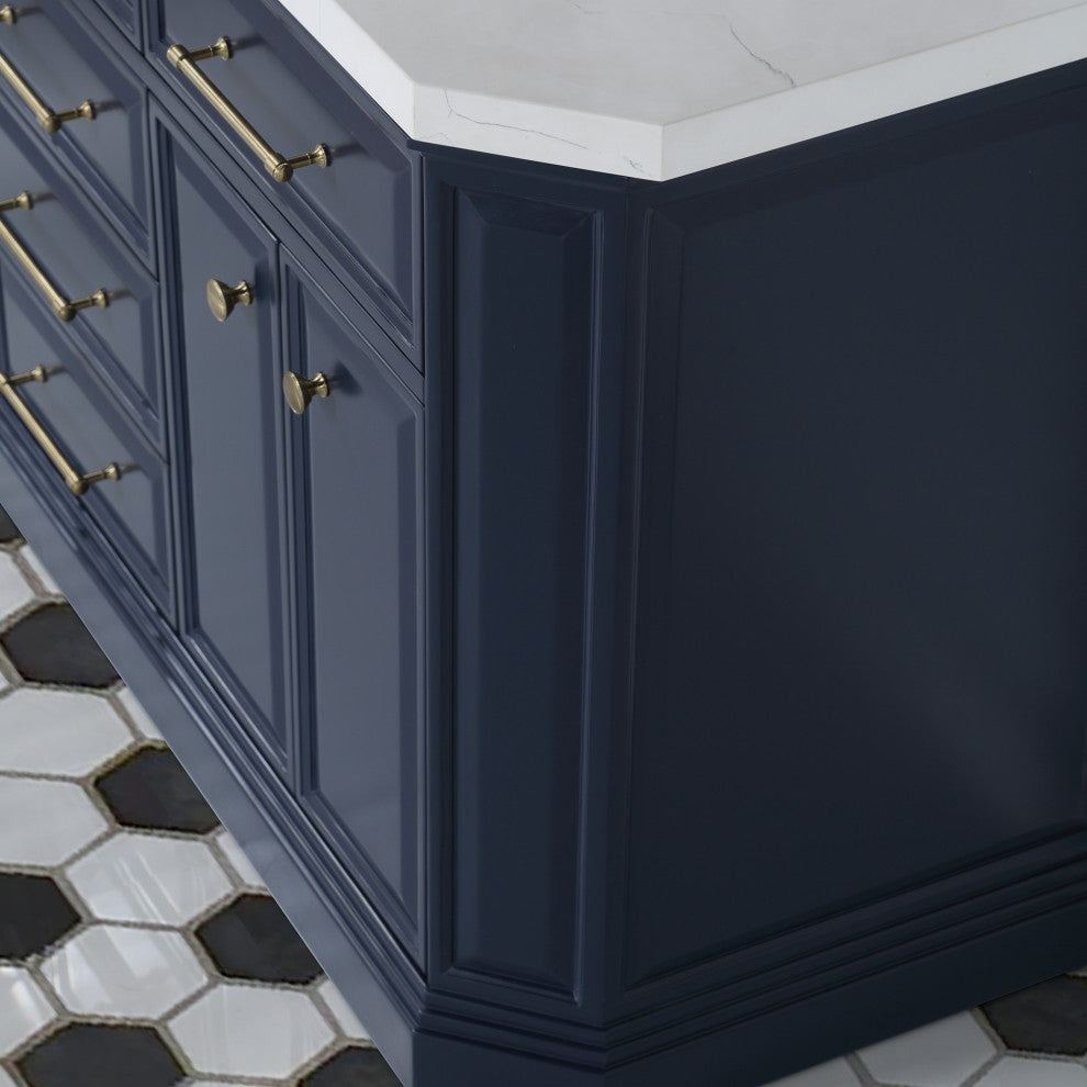 Palace 60" White Quartz Countertop Double Vanity, Blue, F2-0013 Faucets