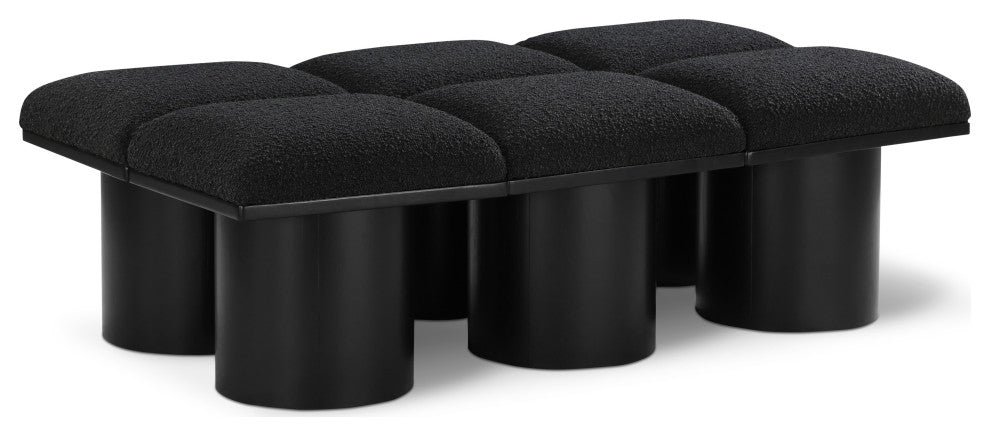 Pavilion Boucle Fabric Upholstered 6-Piece Modular Bench, Black, Black Finish