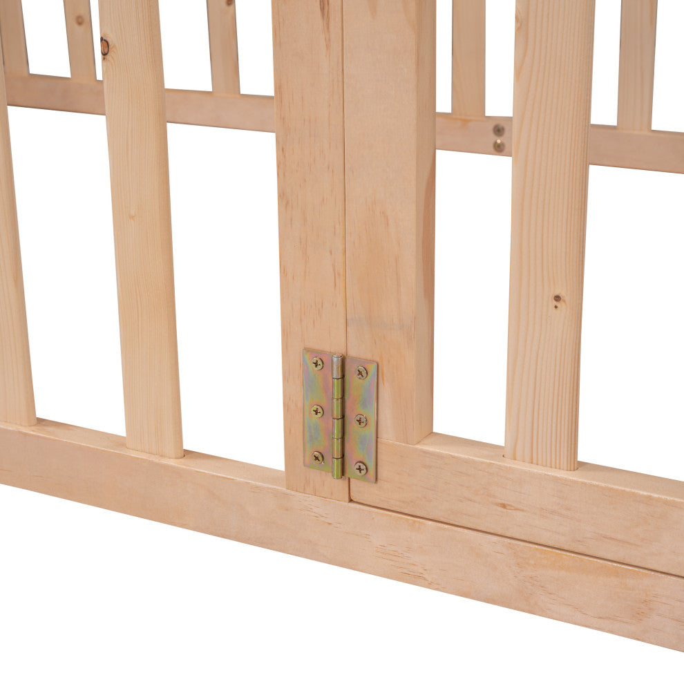TATEUS Stylish and Versatile Floor Bed for Kids"™Bedroom Fences, Natural, Twin