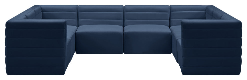 Quincy Velvet Upholstered 8-Piece U-Shaped Modular Sectional, Navy
