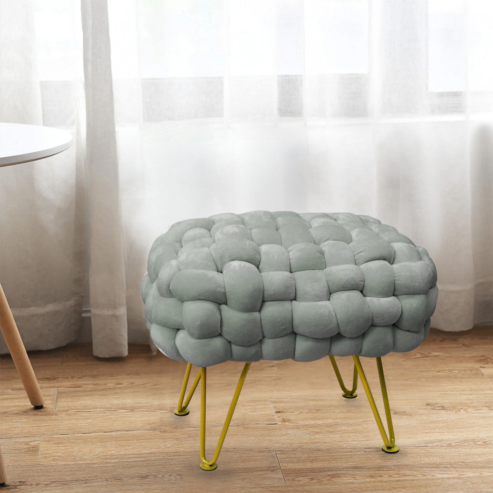 Velvet Pouf Stool Ottoman, Light Gray, 27''x20''x20''
