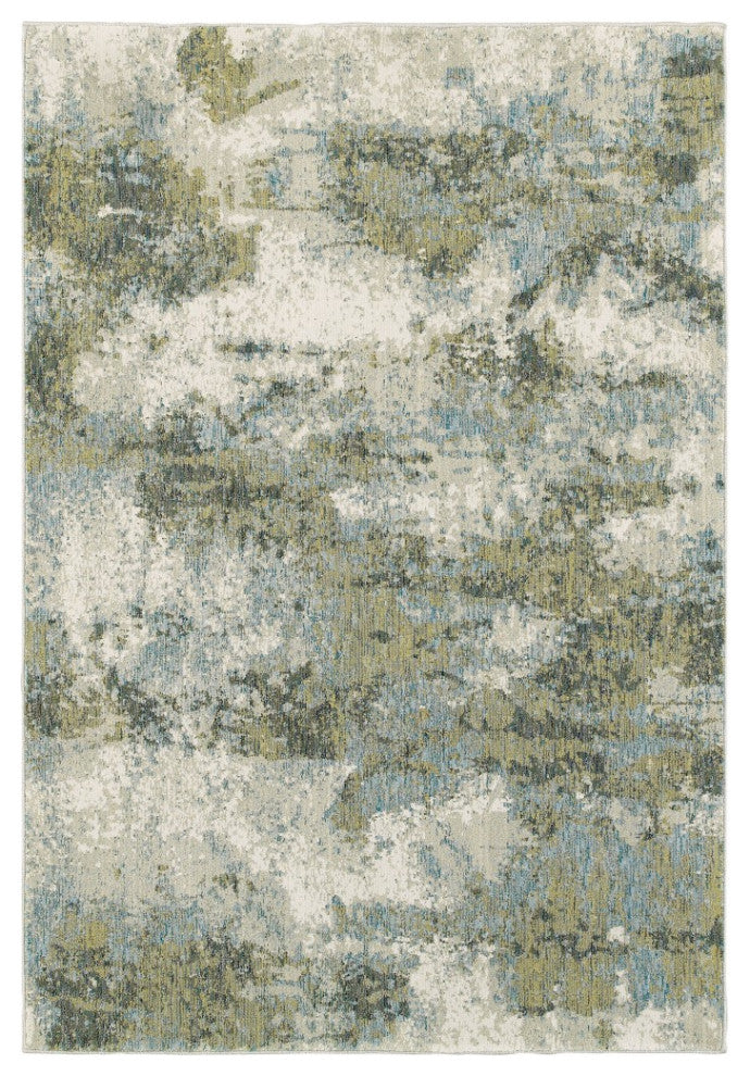 9" x 12" Blue and Sage Distressed Waves Indoor Area Rug