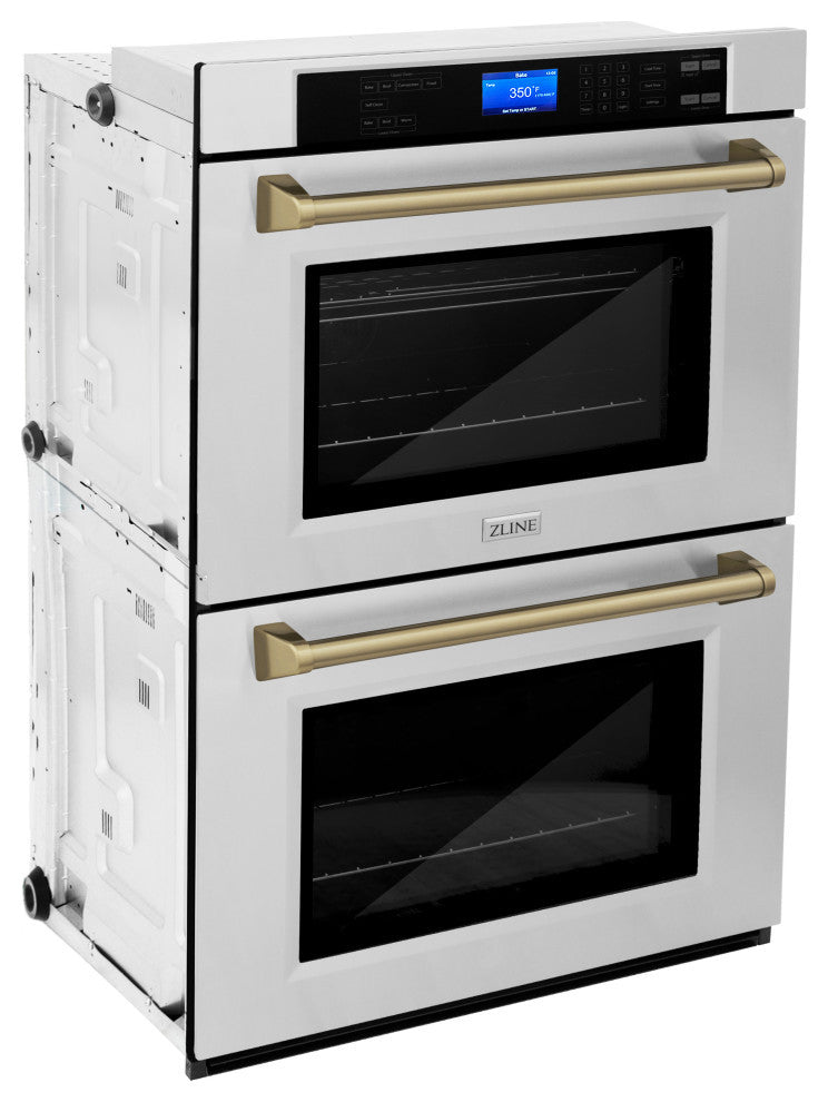 ZLINE Stainless Steel Double Wall Oven With Champagne Bronze, AWDZ-30-CB
