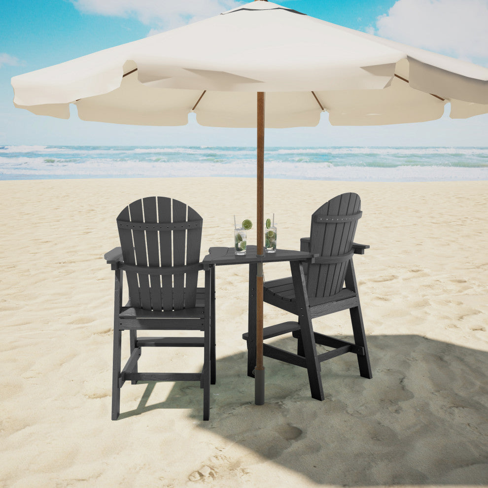 2 Pieces Outdoor Adirondack Chairs with Connecting Tray and Umbrella Hole, Black
