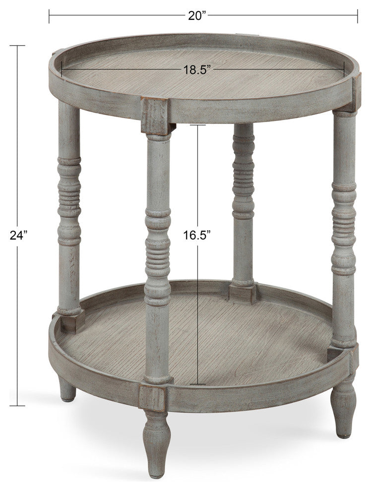 Bellport Round Wood Side Table with Shelf, Gray 20x20x24