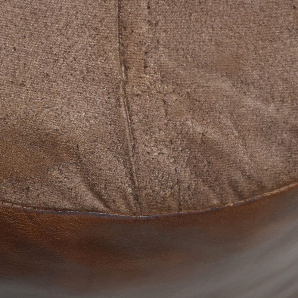 Pouf-Solid Handmade Leather Pouf (Recycled Foam with Fiber Fill), Brown, (Round]16x16x16