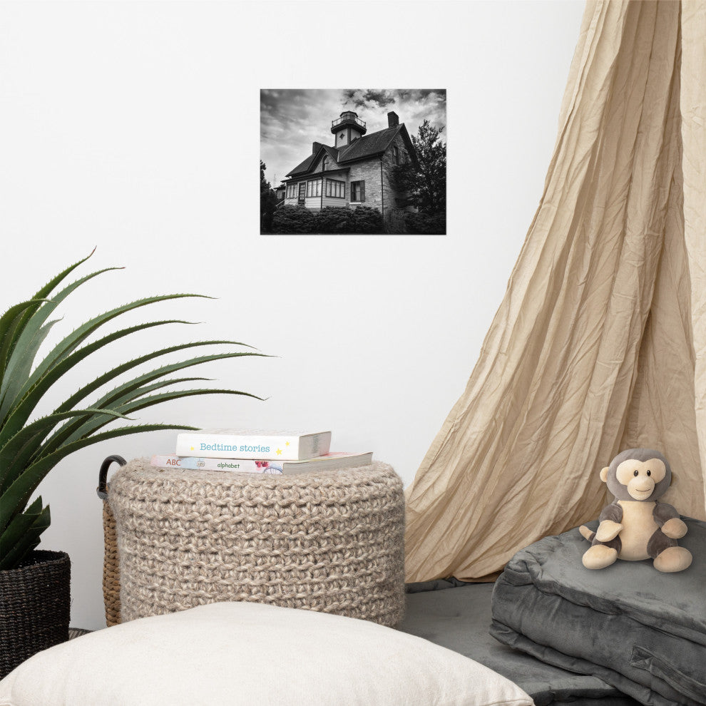 Cedar Point Lighthouse in Black and White Unframed Wall Art Prints, 11" X 14"