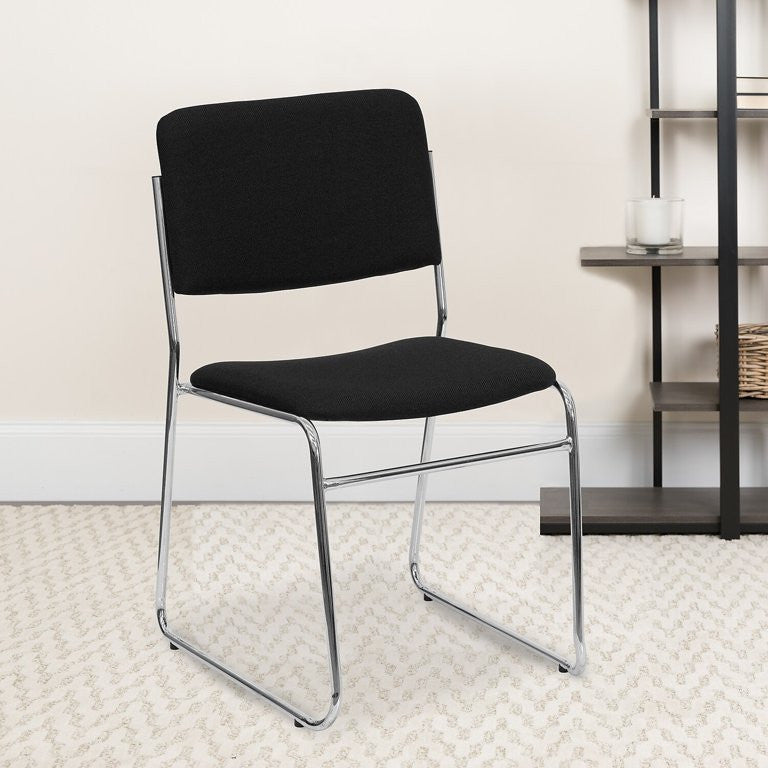 Set of 5 Multipurpose Chair, Sled Chrome Finished Legs With Black Seat & Back