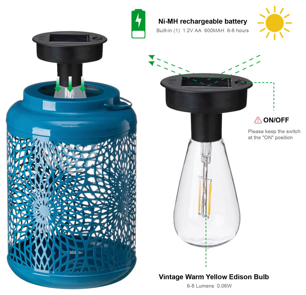 Metal Cutout Solar Powered Hanging Lantern, 2-Piece Set