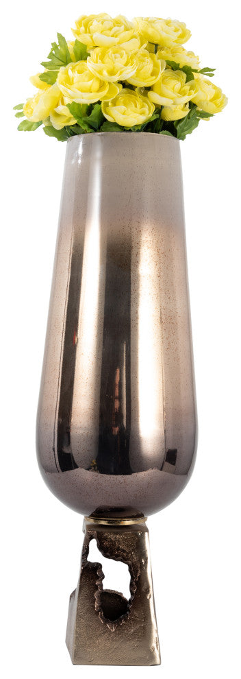 Glass, 26"H Vase, Metal Base, Champagne