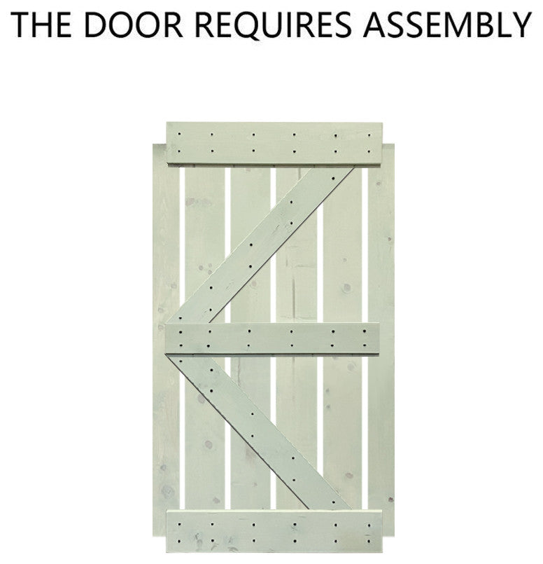 Stained Solid Pine Wood Sliding Barn Door, Sage Green, 42"x84", K Series