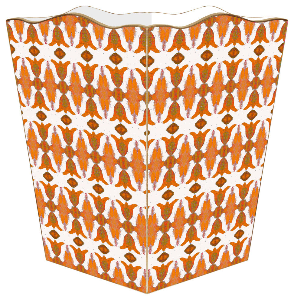WB7788LP-Spice Market Orange Laura Park Wastepaper Basket, Scalloped Top