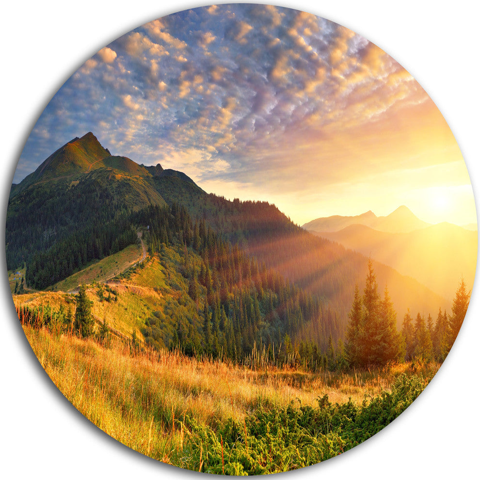 Summer Sunrise Under Thick Clouds, Landscape Disc Metal Wall Art, 11"