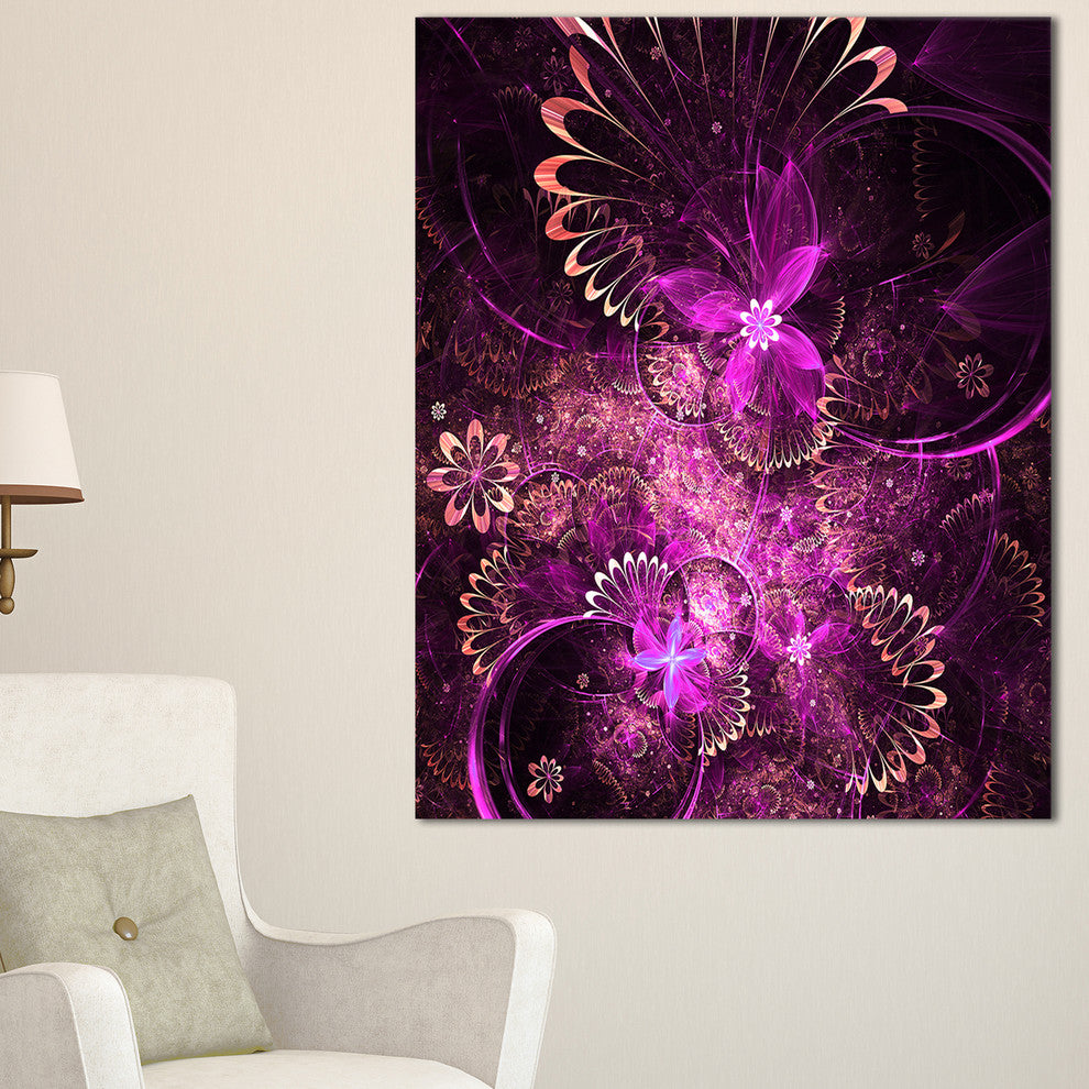 "Glossy Bright Purple Fractal Flower" Floral Wall Art Canvas, 16"x32"