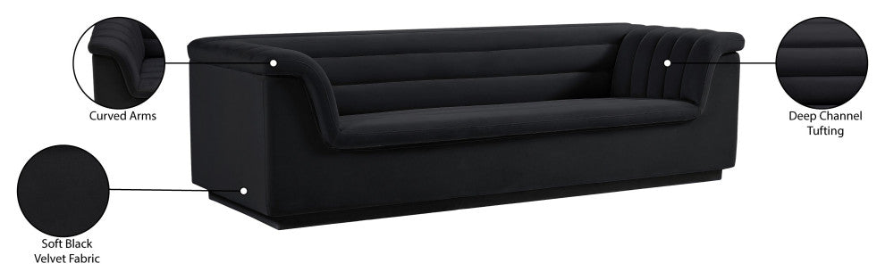 Cascade Upholstered Set, Black, Velvet, Sofa