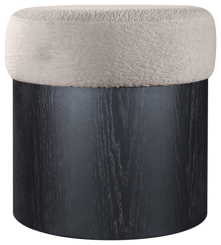 Nimes Upholstered Ottoman, Beige, Velour Fur, Black Finish