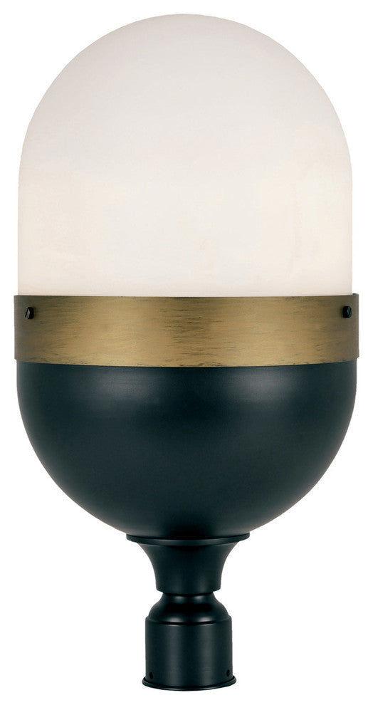 Capsule 3 Light Outdoor Lantern Post in Matte Black + Textured Gold