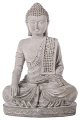 Cement Meditating Sash Buddha on Base Figurine Washed Concrete Gray Finish