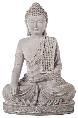 Cement Meditating Sash Buddha on Base Figurine Washed Concrete Gray Finish