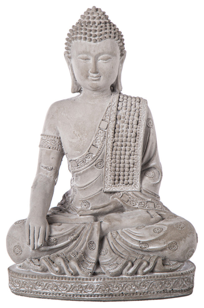 Cement Meditating Sash Buddha on Base Figurine Washed Concrete Gray Finish