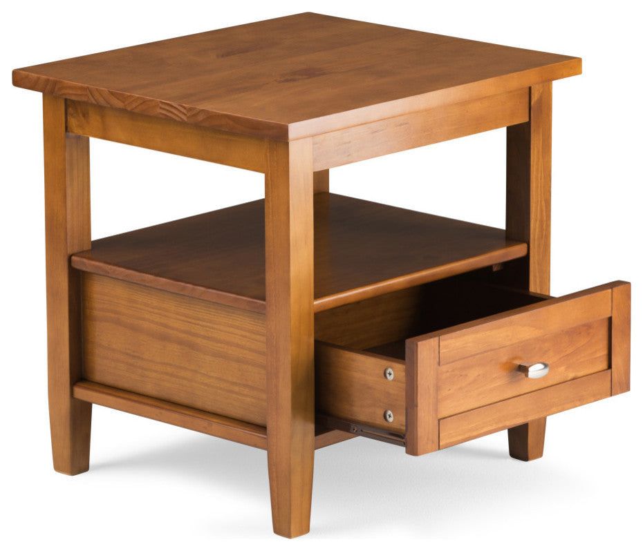 Warm Shaker Solid Wood 20" Rustic End Side Table, Light Golden Brown