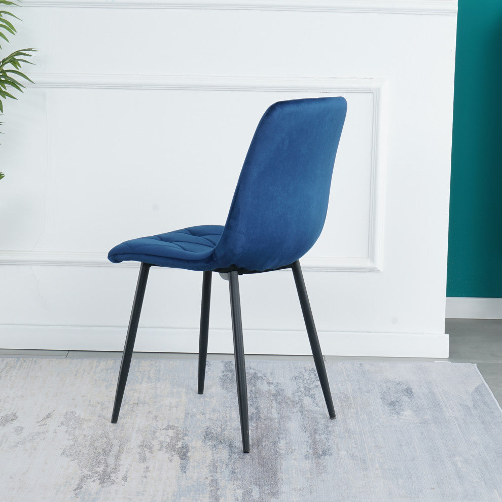 15 in.W Indoor Dining Velvet 4-Chair with Cushions and Metal Legs, Blue