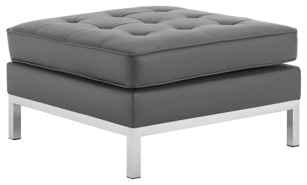 Loft Tufted Upholstered Faux Leather Ottoman Silver Gray