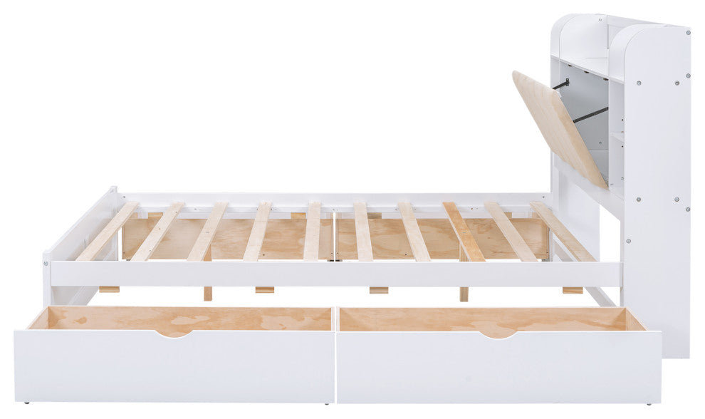 Gewnee Wood Queen Size Platform Bed with Storage Headboard